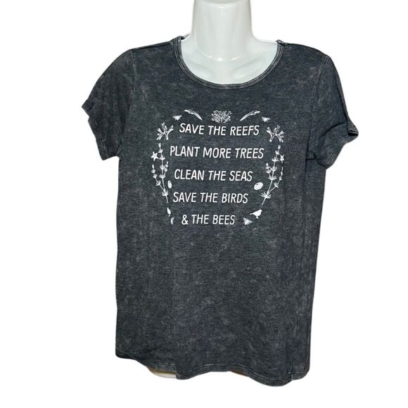 Save The Reefs Plant More Tree Mineral Wash Graphic Short Sleeve Tee Shirt S/M - Picture 1 of 2
